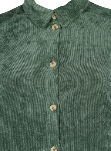 Kordfløyelskjole med 3/4-ermer og knapper, Deep Forest, Packshot image number 2
