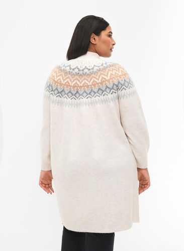 Mønstret strikket kjole med lange ermer, Birch Mel. Comb, Model image number 1