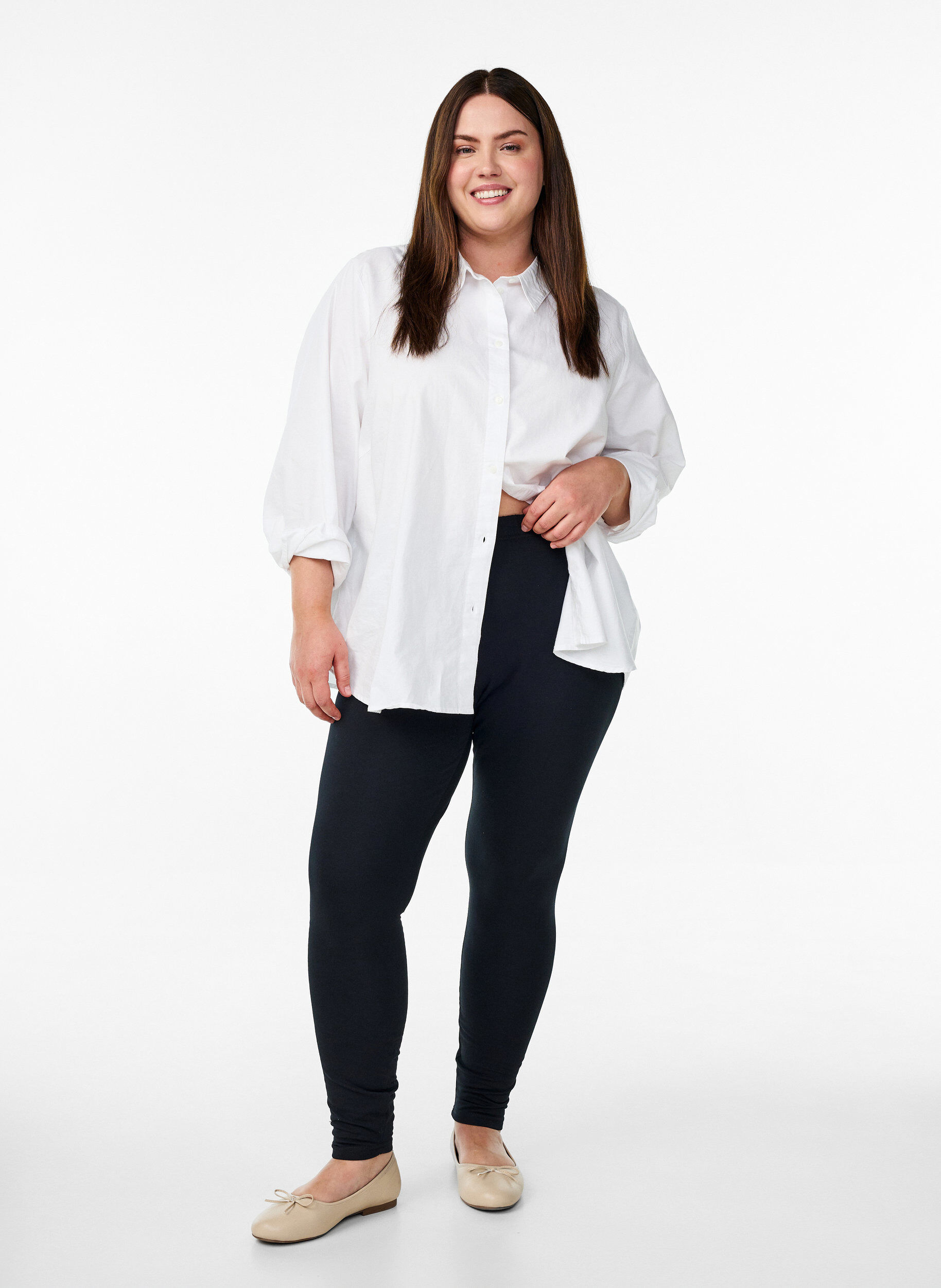 ZizziLeggings i bomull med f&ocirc;r, Svart, Model image number 1