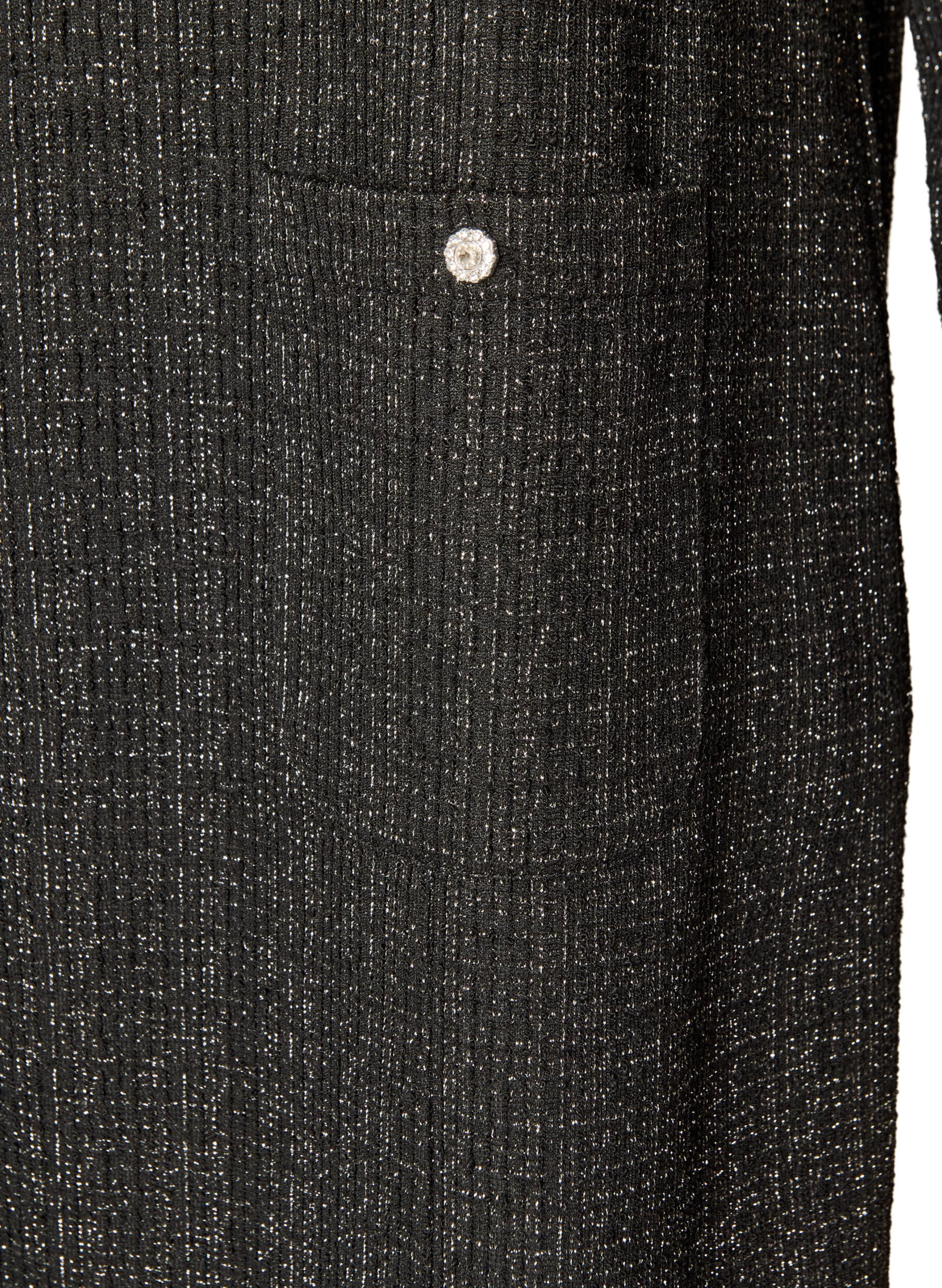 ZizziKort kjole med boucl&eacute; tekstur og glittertr&aring;der, Svart, Packshot image number 3
