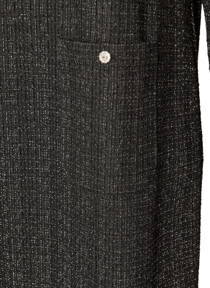Kort kjole med boucl&eacute; tekstur og glittertr&aring;der, Svart, Packshot image number 3
