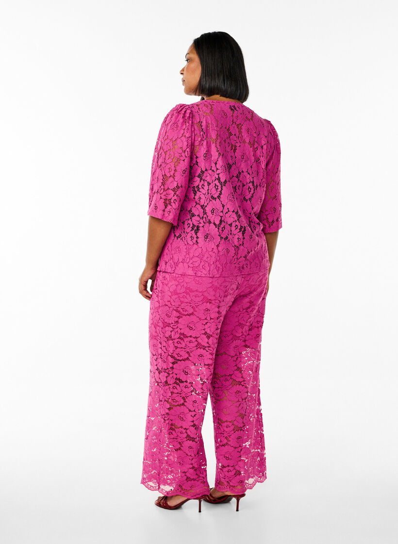 Blonderbukser med høy midje og lommer, Rosa, Model