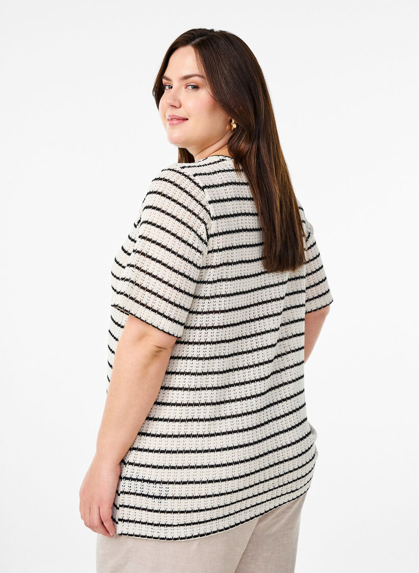 Stripete strikket jerseytopp, Svart, Model image number 2