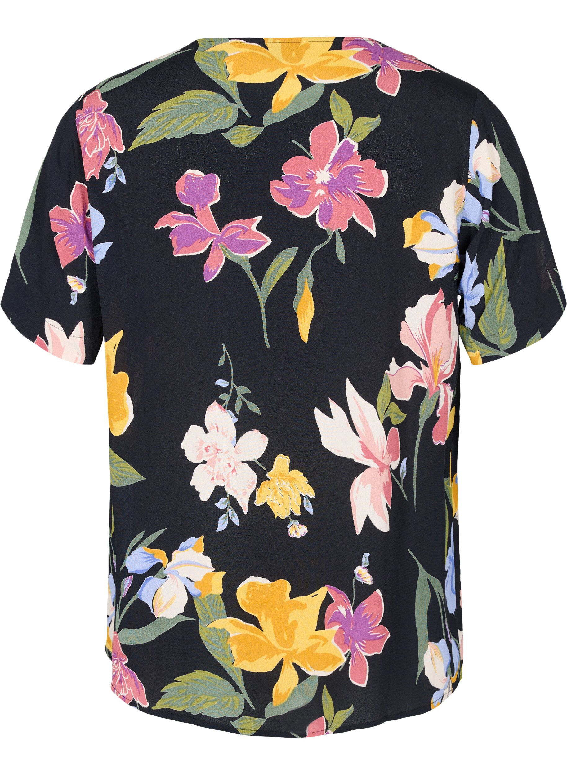 Zizzi Kortermet viskosebluse med blomsterm&oslash;nster, Big Flower AOP, Packshot image number 1