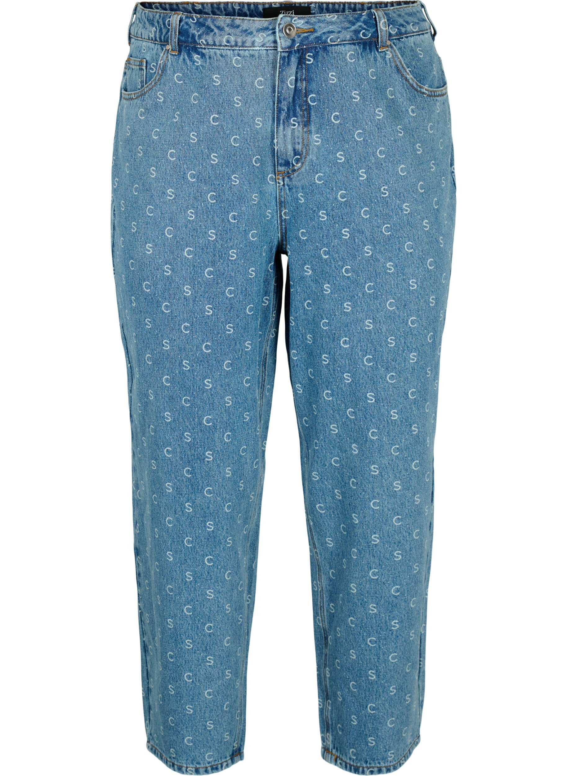 Zizzi Cropped jeans med trykk og h&oslash;y midje, Blue denim, Packshot image number 0