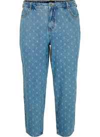 Cropped jeans med trykk og høy midje