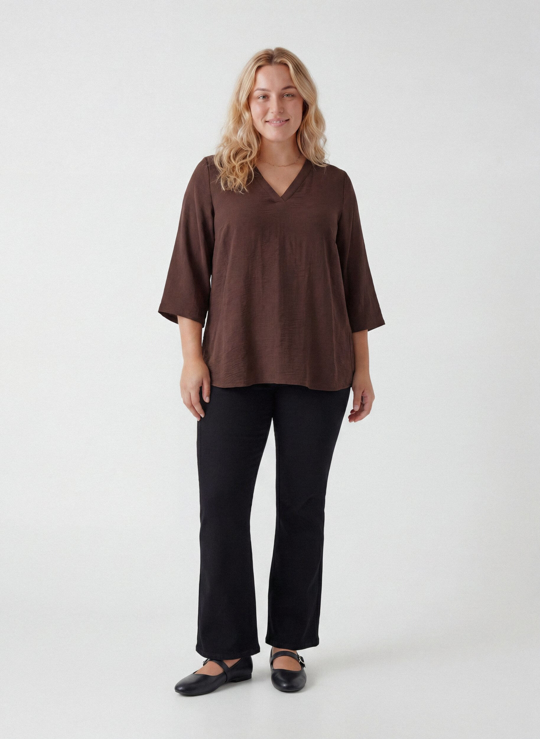 ZizziBluse med 3/4 ermer, Brun, Model image number 1