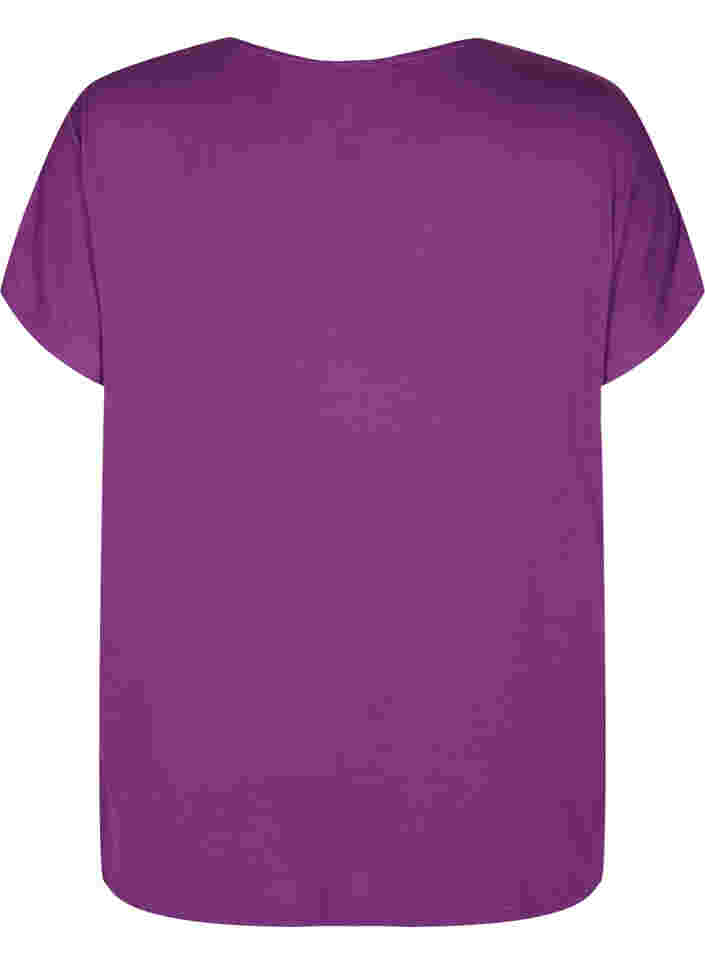 Kortermet T-skjorte i viskose med blomstermønster, Grape Juice Flower, Packshot image number 1