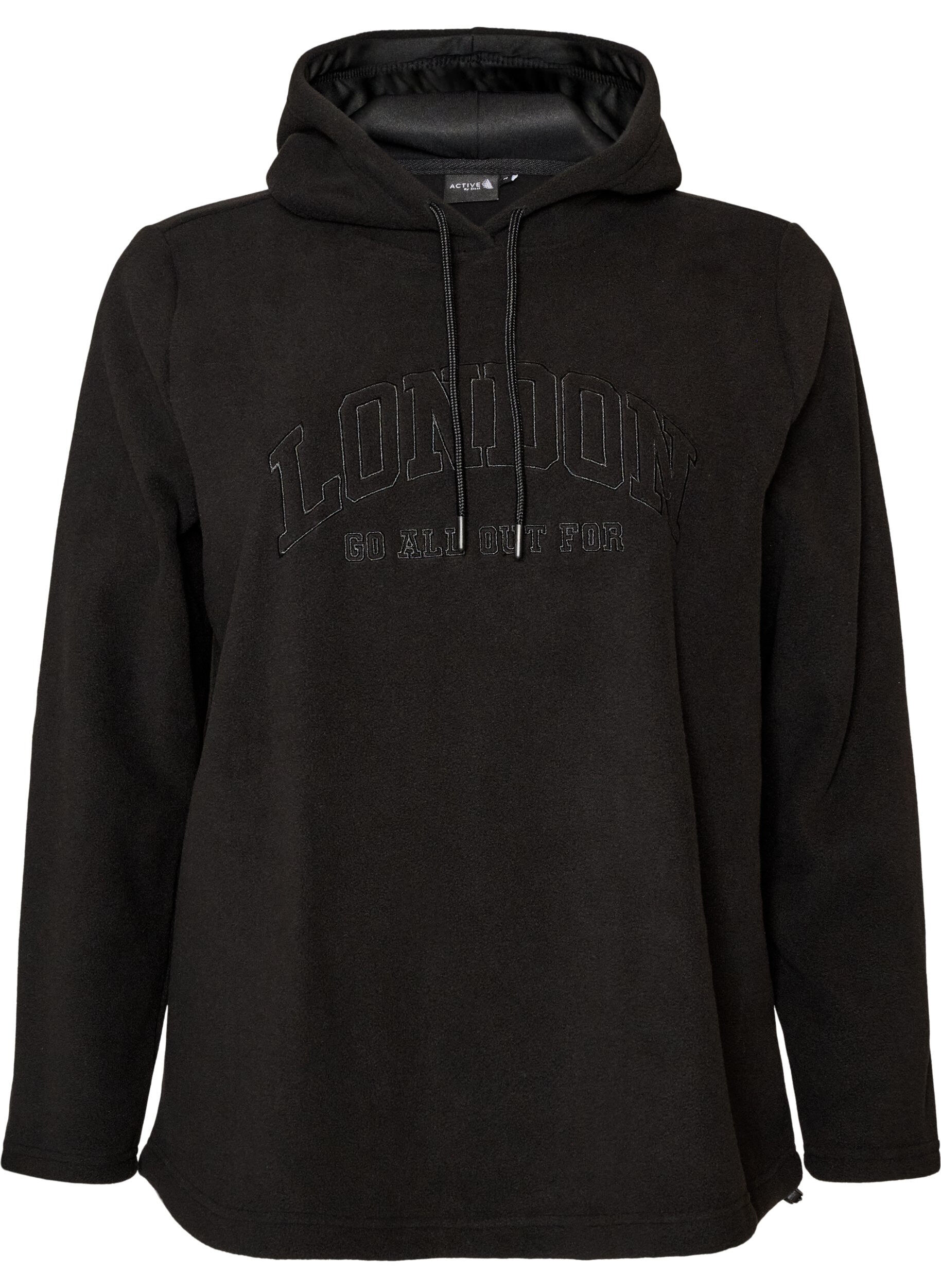 ZizziFleece hettegenser med h&oslash;y hals og brodert tekst, Svart, Packshot image number 0
