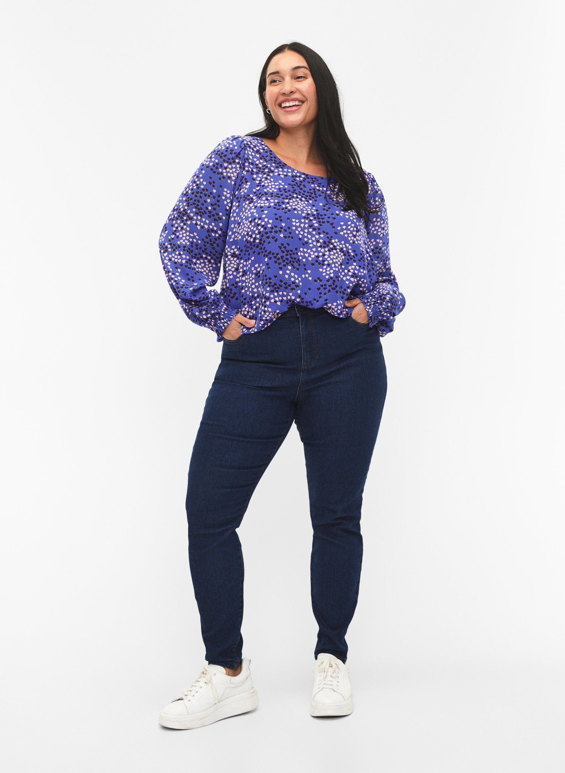 Zizzi FLASH - Bluse med lange ermer og trykk	, Dazzling Blue AOP, Model image number 2