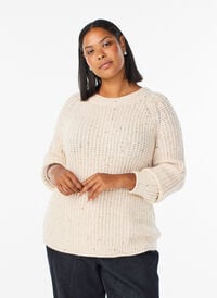 Strikket genser med raglanermer, Beige Strikket genser med raglanermer, Beige, Model