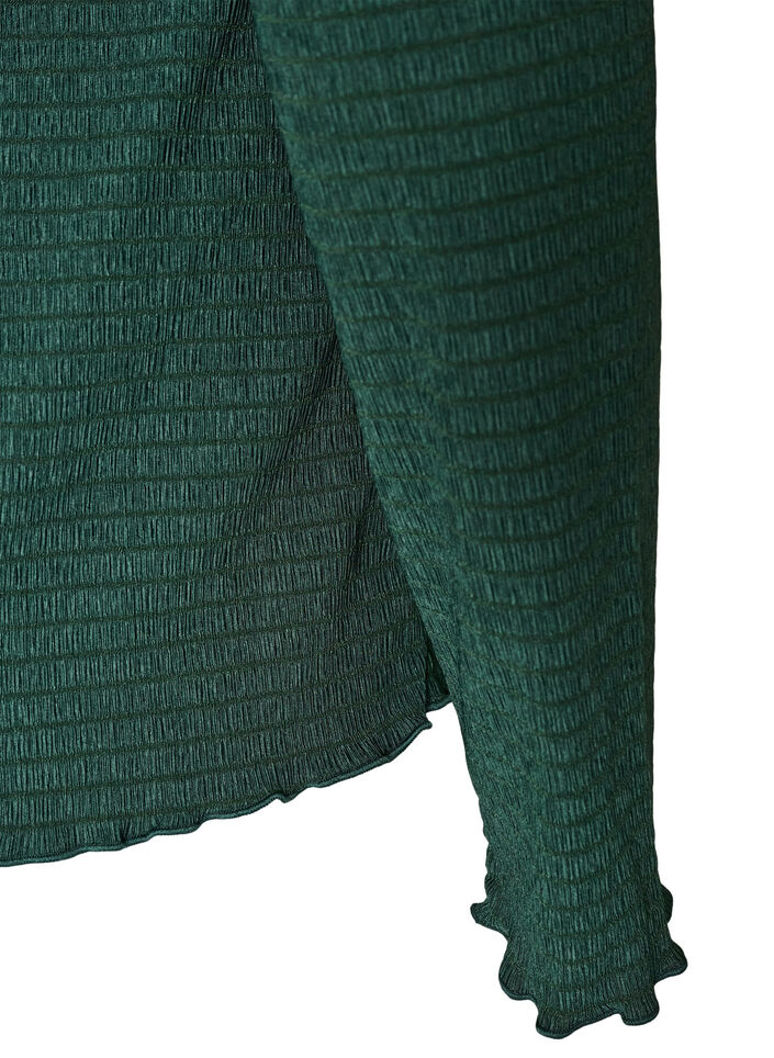 Strukturert bluse med b&oslash;lgede kanter, Gr&oslash;nn, Packshot image number 3