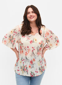 Blomstrete bluse i plissé, Sugar Swizzle Flower, Model