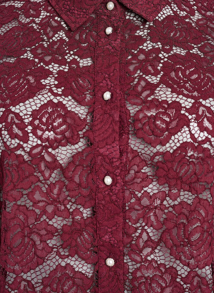 Skjortebluse i blonde med perleknapper, Tawny Port, Packshot
