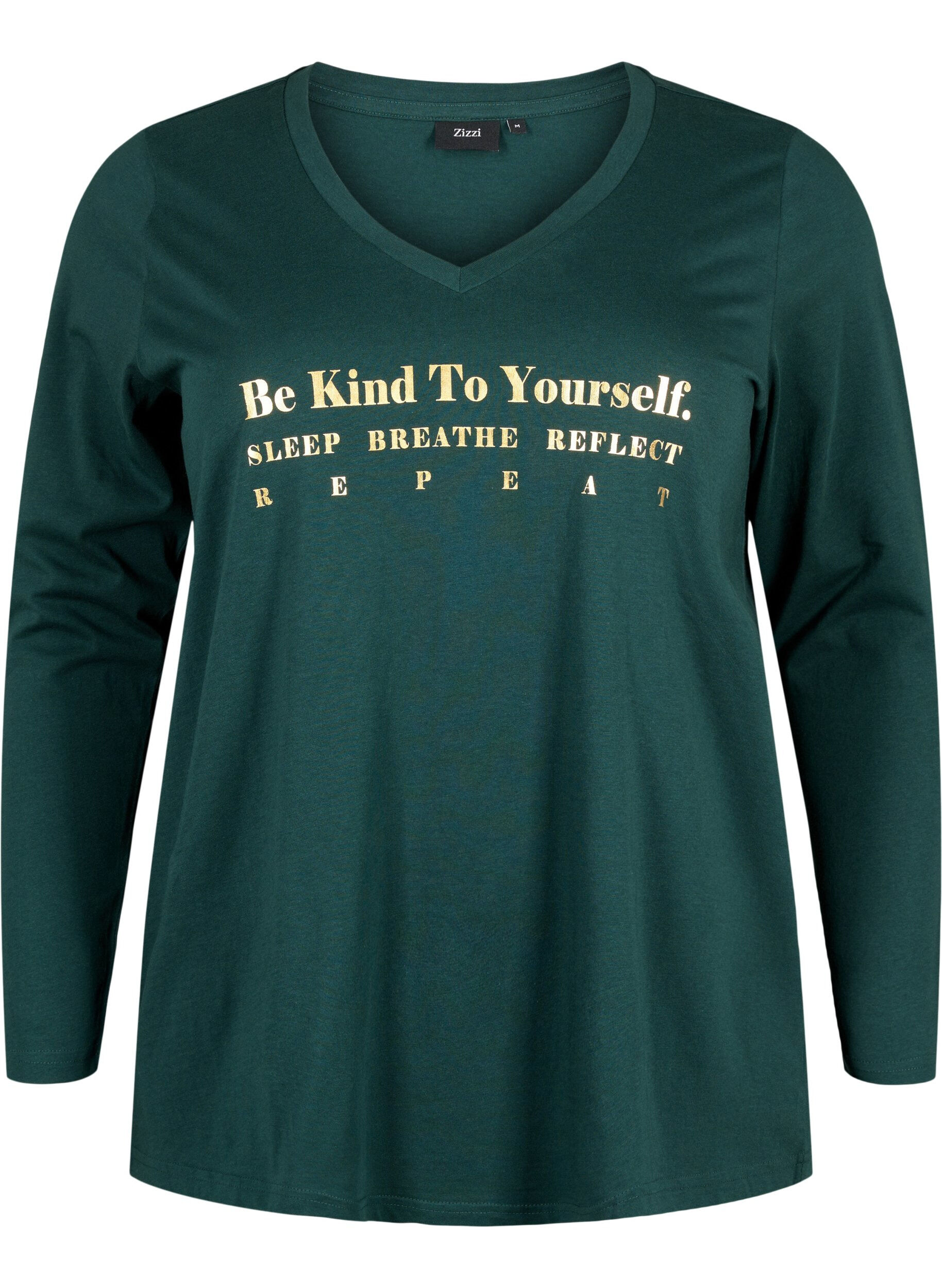 Zizzi Nattskjorte i bomull med teksttrykk, Scarab, Packshot image number 0