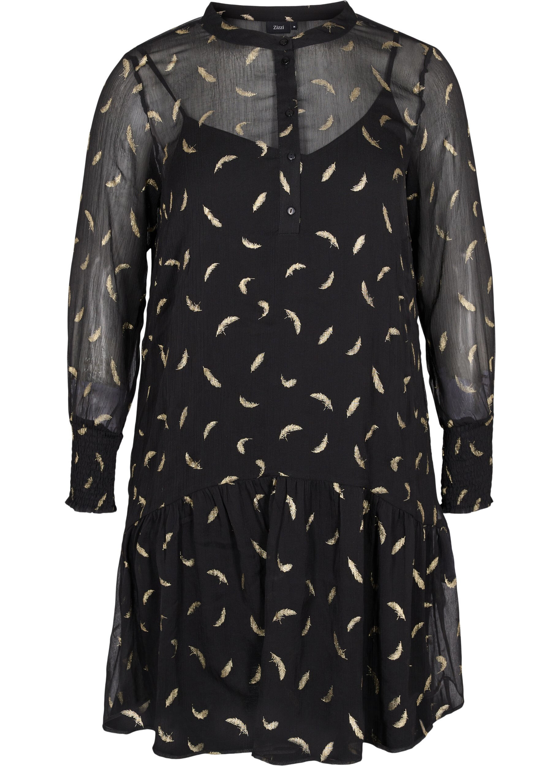Zizzi Kjole med A-form og smock, Black, Packshot image number 0