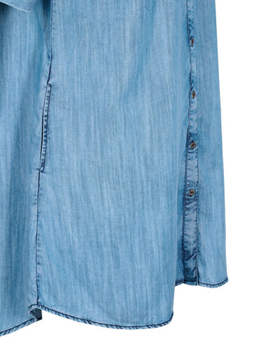 Kortermet denimkjole med volanger, Blue denim, Packshot image number 3