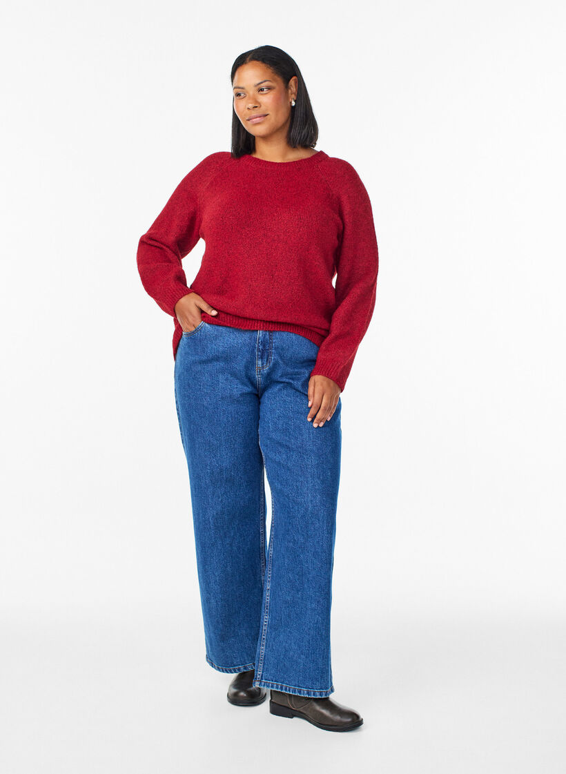 Strikkebluse med raglanermer, Rød, Model image number 1