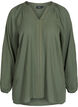Langermet bluse med V-hals og nagler, Thyme, Packshot image number 0