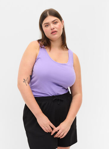 Ensfarget basistopp i bomull, Paisley Purple, Model image number 0