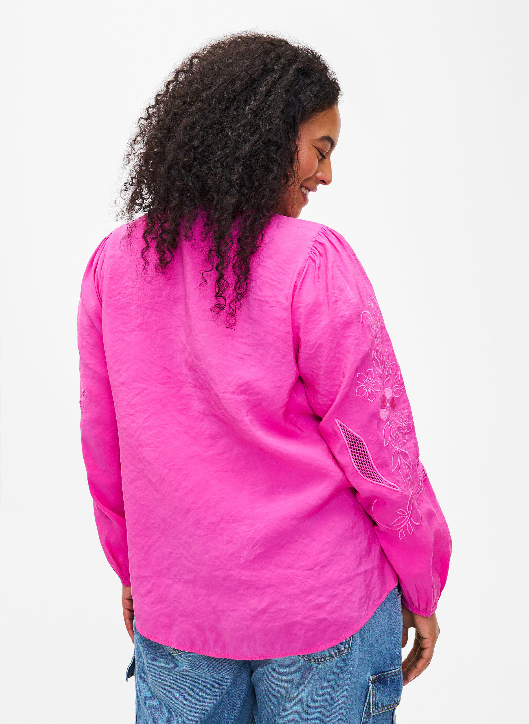 Zizzi Bluse i Tencel &trade; Modal med broderidetaljer, Phlox Pink, Model image number 1