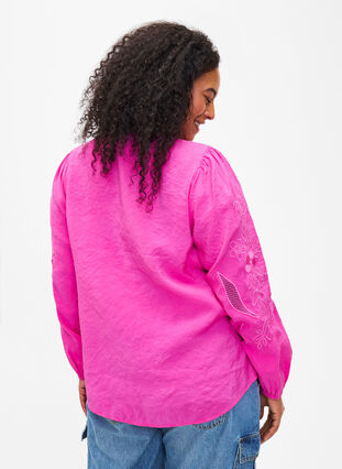 Bluse i Tencel ™ Modal med broderidetaljer, Phlox Pink, Model image number 1