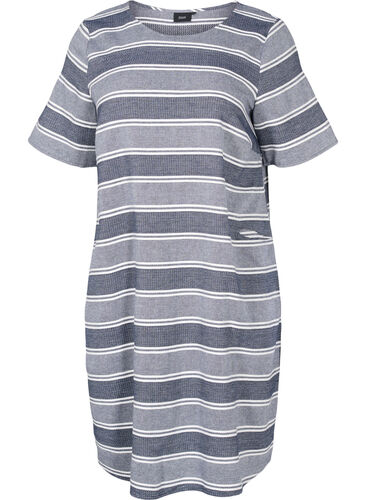 Stripete kjole med korte ermer, Blue Stripe, Packshot image number 0