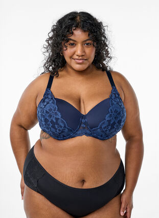 Zizzi Blonde-BH med formpressede skåler, Blå, Model image number 0