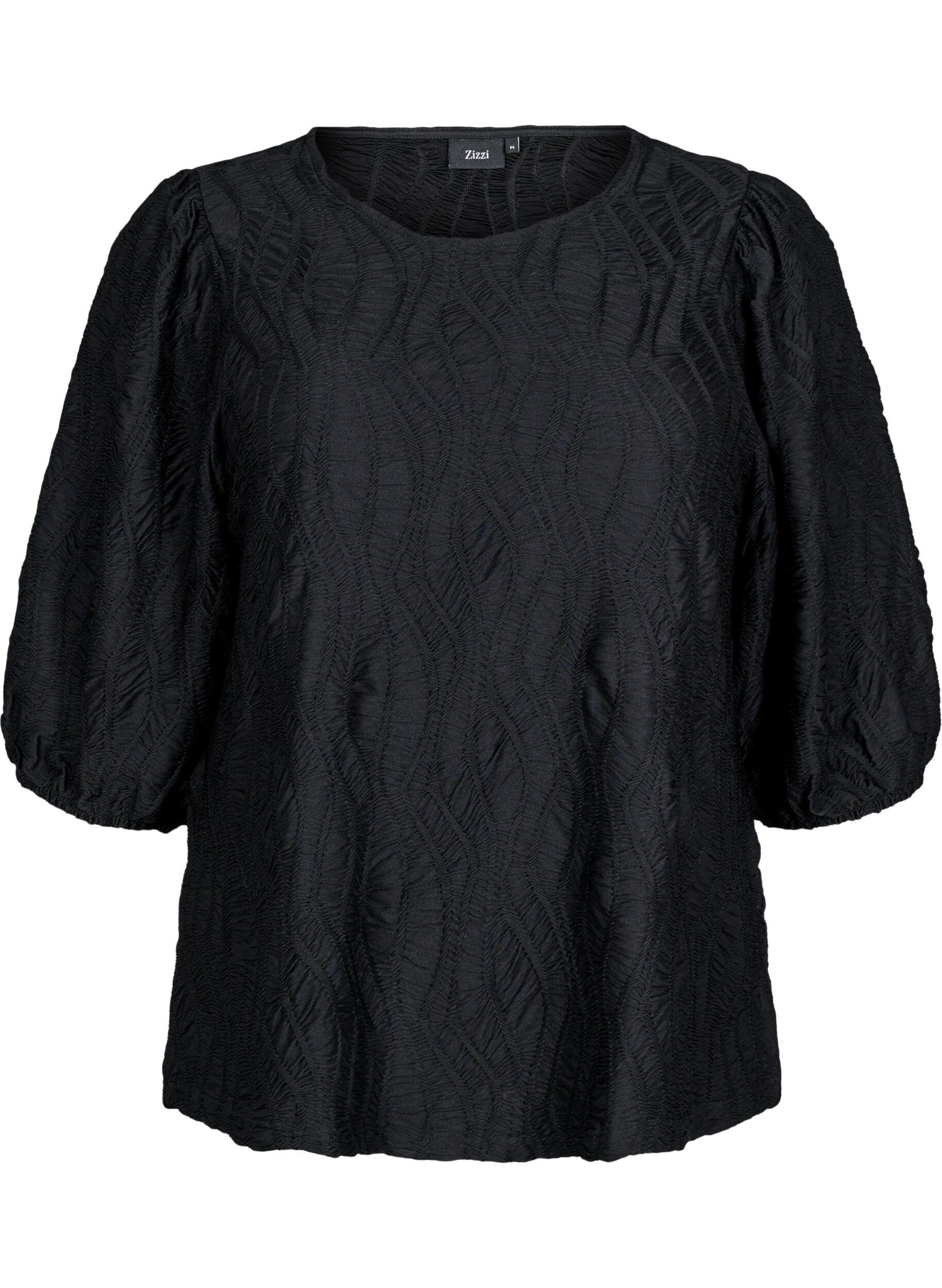 Bluse med tekstur og 3/4-ermer