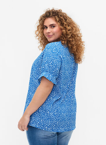 Kortærmet bluse med trykk (GRS), Blue Ditsy, Model image number 1