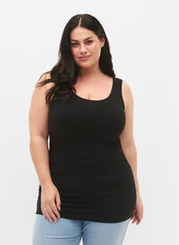 Ensfarget basistopp i bomull, Black, Model