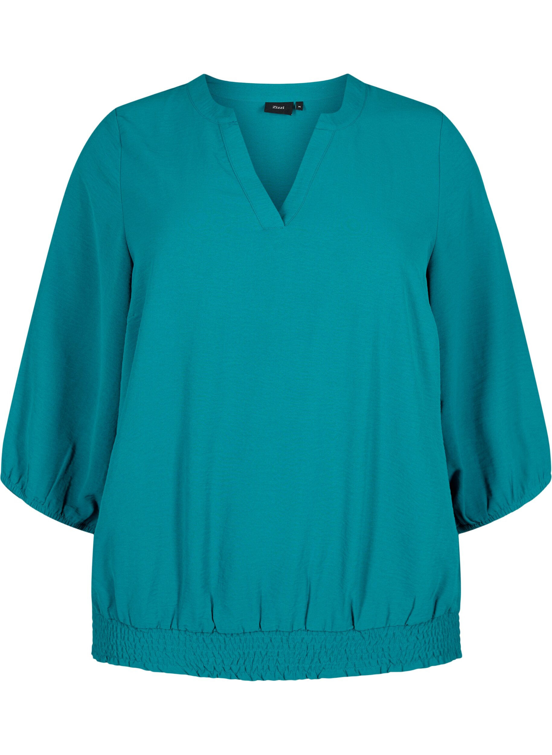 Zizzi Bluse med smock og 3/4-ermer, Deep Lake, Packshot image number 0