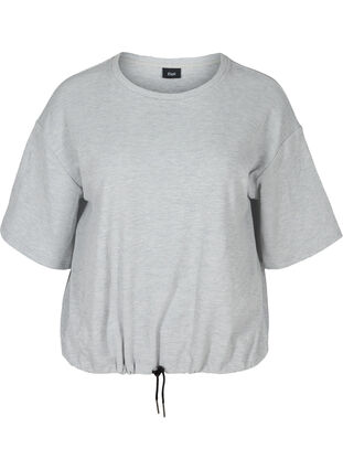 Bluse med 2/4-ermer og justerbar knyting nederst, Light Grey Melange, Packshot image number 0