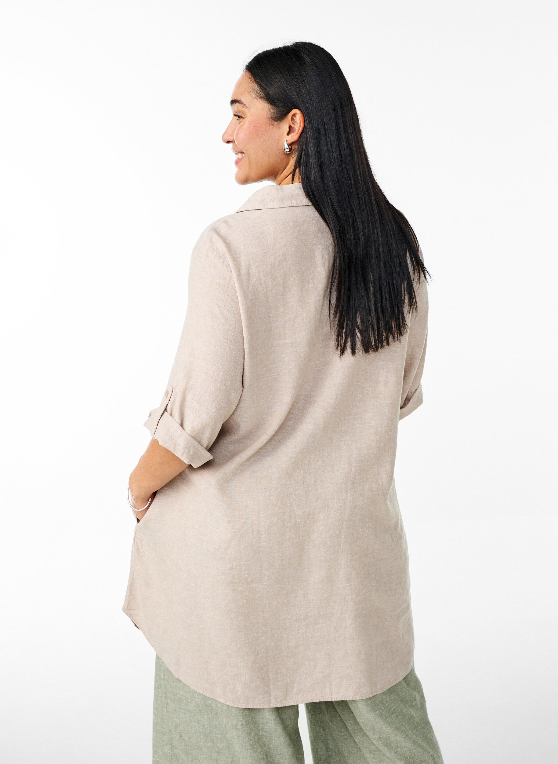 ZizziTunika i lin og viskose med A-form, Beige, Model image number 2