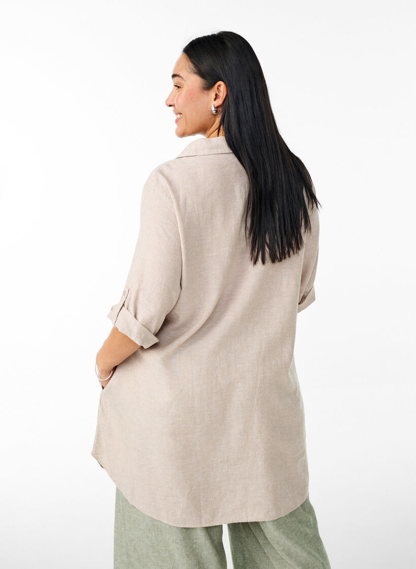 Tunika i lin og viskose med A-form, Beige, Model image number 2