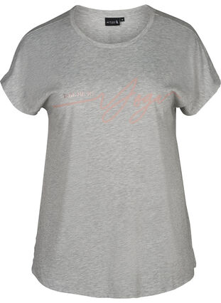 T-skjorte til trening med trykk foran, Light Grey Melange, Packshot image number 0