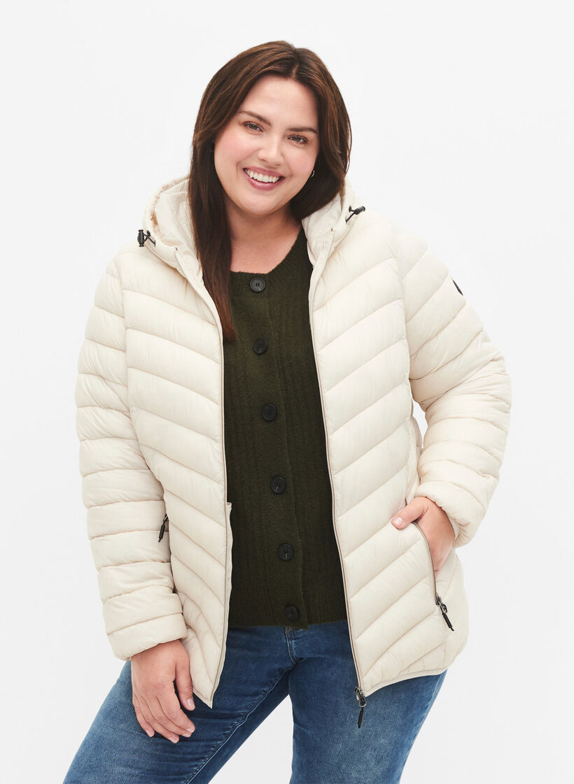 Lettvektsjakke med hette, Beige, Model image number 0