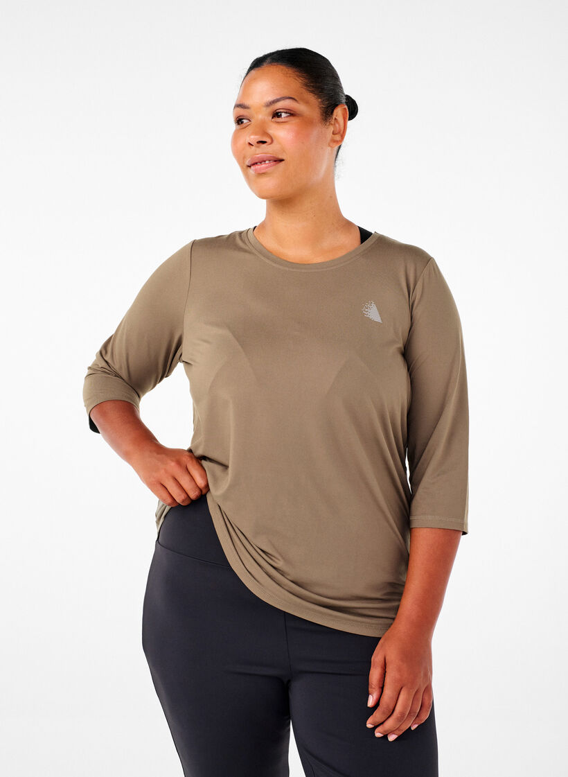 Treningsbluse med 3/4-ermer, Beige, Model image number 0