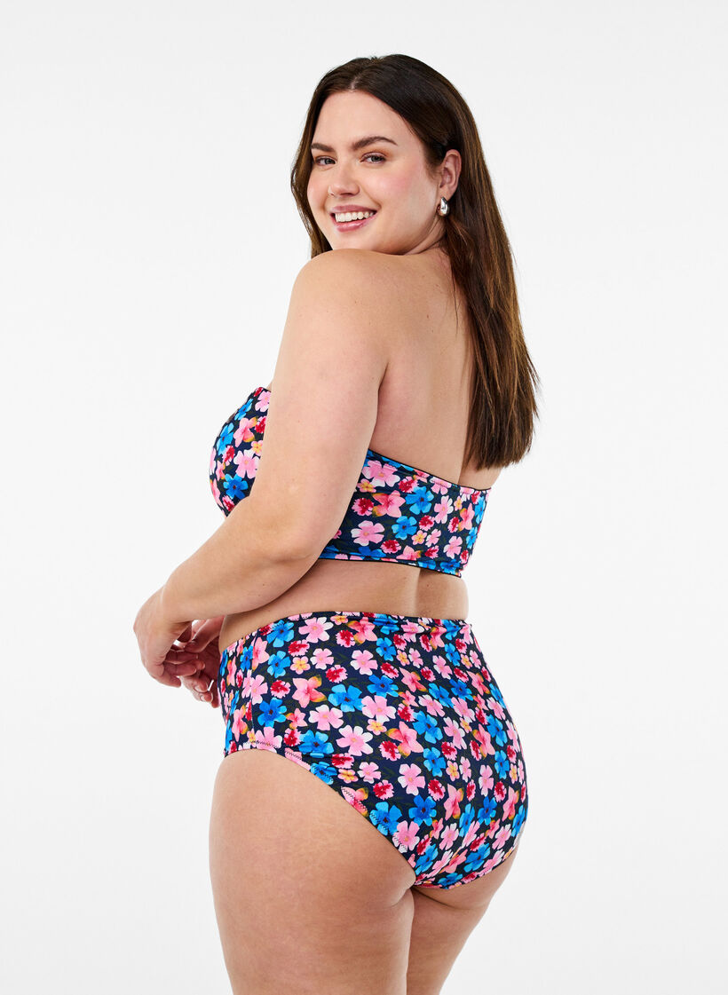 H&oslash;y midje bikinitruse med blomsterm&oslash;nster, Rosa, Model image number 1