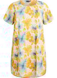 Kort kjole med kr&oslash;llete tekstur og korte ermer, Gul