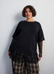Bluse med mesh-ermer og blondekant, Svart, Model image number 0
