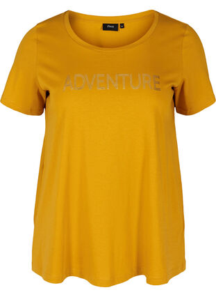 T-skjorte i bomull med A-form og trykk, Harvest Gold, Packshot image number 0