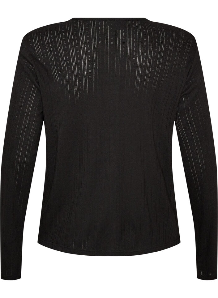 Cardigan i &oslash;kologisk bomull med hullbroderi, Svart, Packshot image number 1