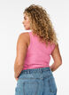 Ribbet topp i bomull med h&oslash;y hals, Rosa, Model image number 2