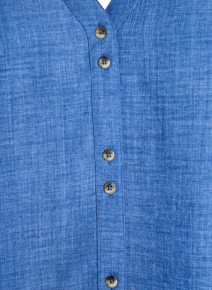 Skjortebluse med V-hals eog korte ermer, Blå, Packshot image number 2