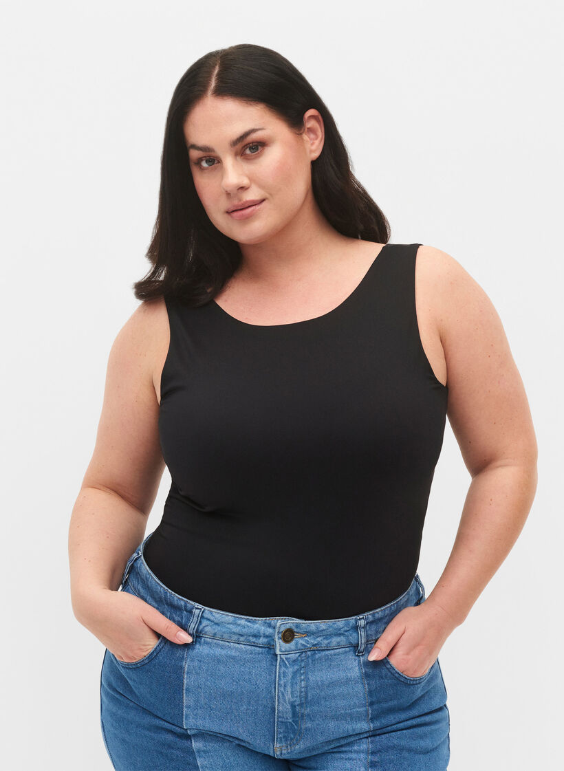 Vendbar topp i stretch, Black, Model image number 2