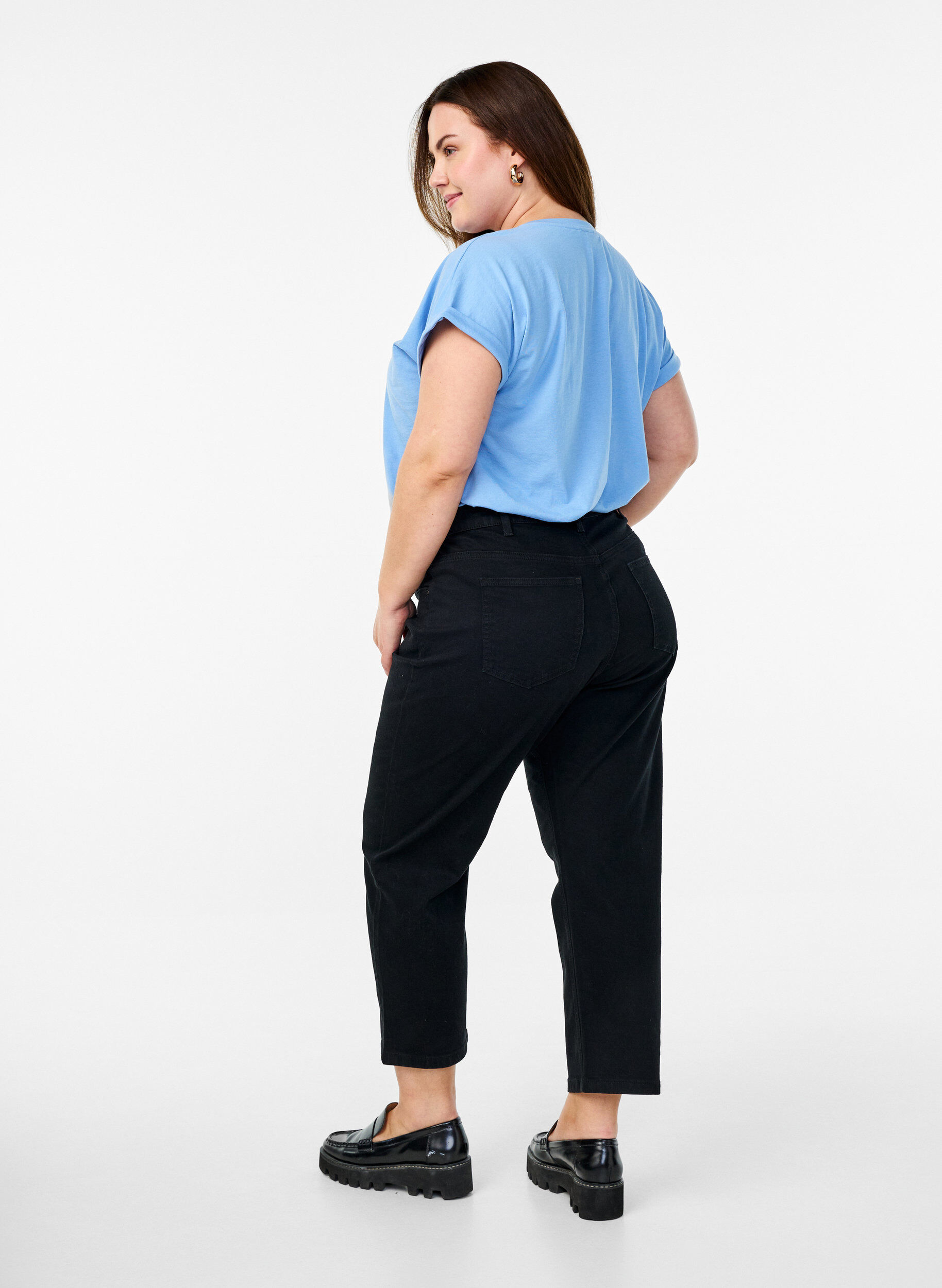 ZizziCropped Vera jeans med straight fit, Svart, Model image number 1