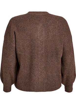 Zizzi Ribbestrikket cardigan med knapper, Brun, Packshot image number 1