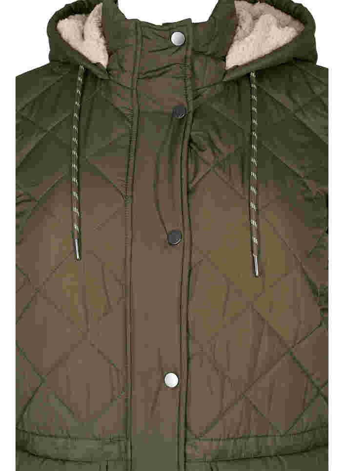 Quiltet jakke med hette og justerbar midje, Forest Night, Packshot image number 2