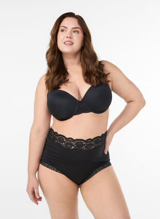 Zizzi 2-pack Hipsters med blondekant og høy midje, Svart, Model image number 0